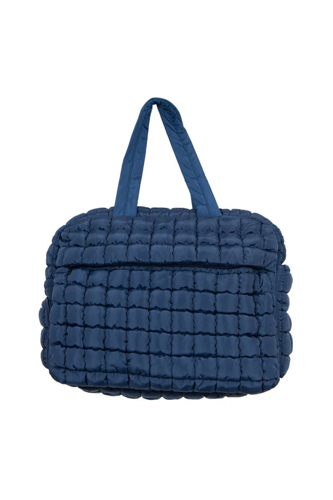 Navy Quilted Duffel Weekender Bag w/ Pass-Thru Slip | Katydid.com