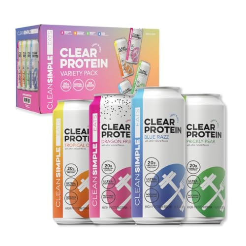 Clean Simple Eats Clear Protein Water, 20G Grass Fed Whey Protein Isolate, Ultra Filtered, Light & Refreshing Beverage, Low Lactose, No Artificial Ingredients, Variety Pack, 16 Oz Cans, 8 Pack | Amazon (US)