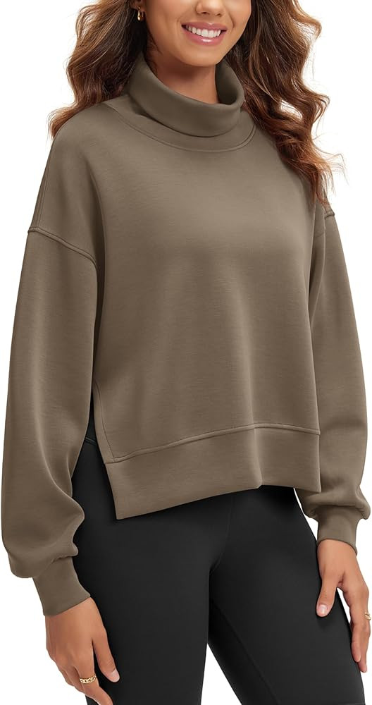 ODODOS Modal Soft Split Hem Turtleneck Sweatshirts for Women Long Sleeve Casual Pullover Top | Amazon (US)