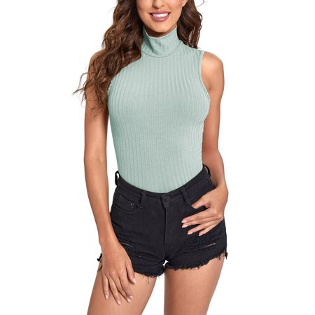 CARCOS Womens Mock Turtleneck Tank Tops Ribbed Slim Fitted Sleeveless Basic Solid Summer Layer Shirt | Walmart (US)