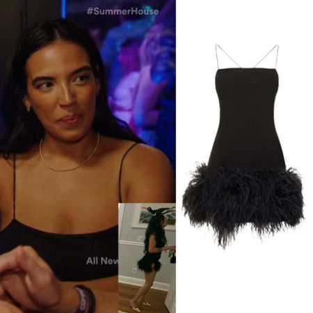 Danielle Olivera’s Black Feather Trim Mini Dress 