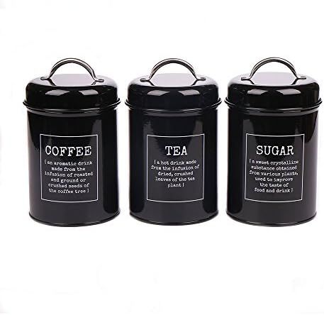 X021 Set of 3 Metal Food Storage Tin Canister/Jar with Lid (black) | Amazon (US)