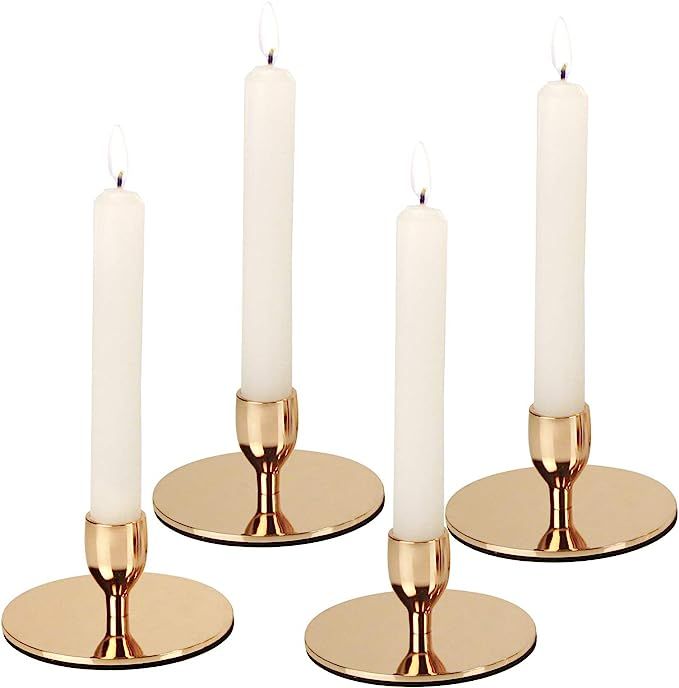 Vixdonos Gold Pillar Candle Holder Iron Round Candlestick,Set of 4 Candle Stand for Table Centerp... | Amazon (US)