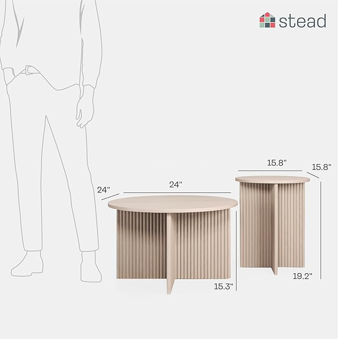 Round Fluted Nesting Coffee Table - 2 Piece Coffee Table Set - Living Room Furniture - Modern Hom... | Amazon (US)