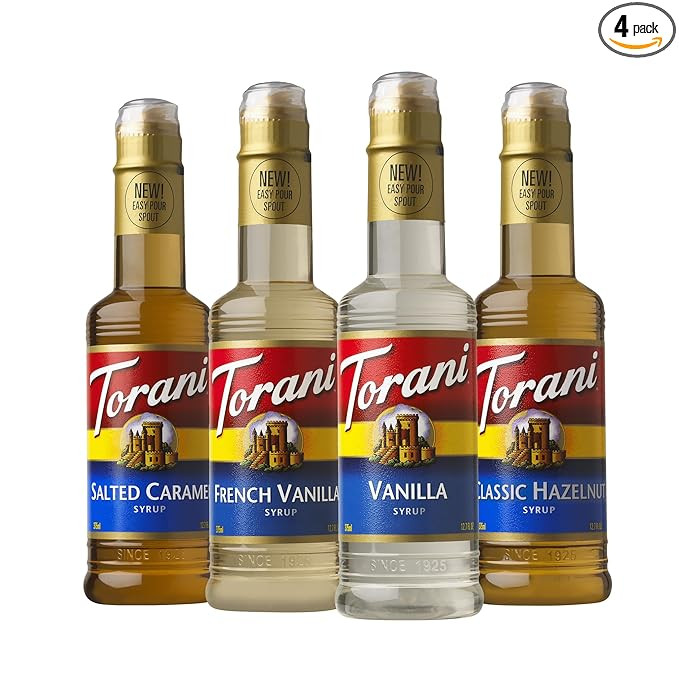 Torani Syrup, Cafe Variety Pack, 4 12.7 Ounce Bottles (Vanilla, Salted Caramel, Classic Hazelnut,... | Amazon (US)