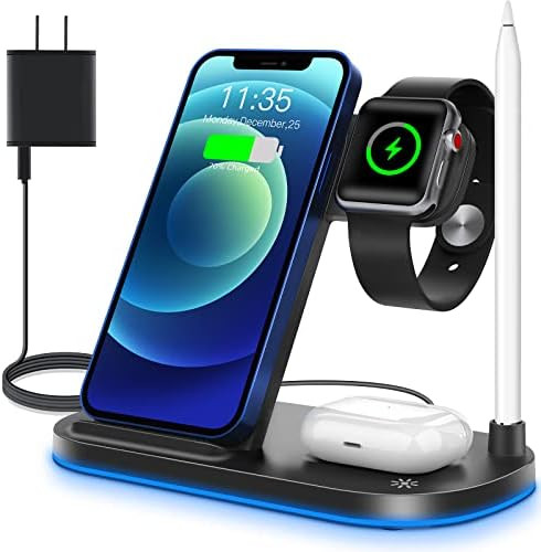 WAITIEE Wireless Charger 3 in 1, 15W Fast Charging Station for Apple iWatch 6/5/4/3/2/1,AirPods P... | Amazon (US)