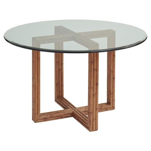 Tommy Bahama Sheridan Coastal Beach Clear Glass Brown Wood Round Dining Table - 48"W | Kathy Kuo Home