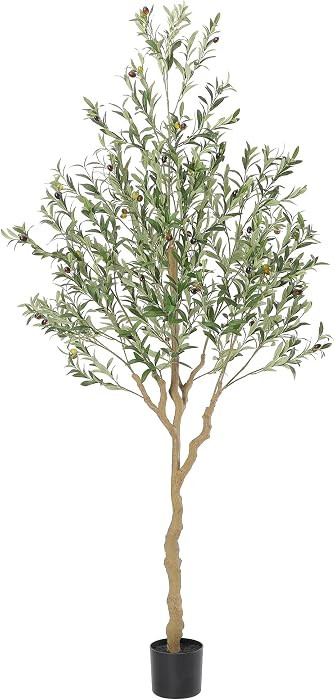 Tall Faux Olive Tree\uff0c7ft\uff0884in\uff09 Realistic Potted Silk Artificial Indoor with Green ... | Amazon (US)
