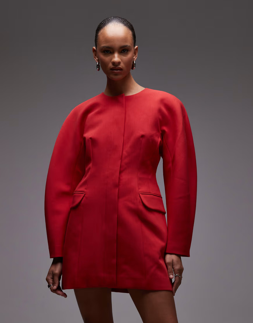 ASOS DESIGN statement cocoon sleeve blazer dress in red | ASOS (Global)