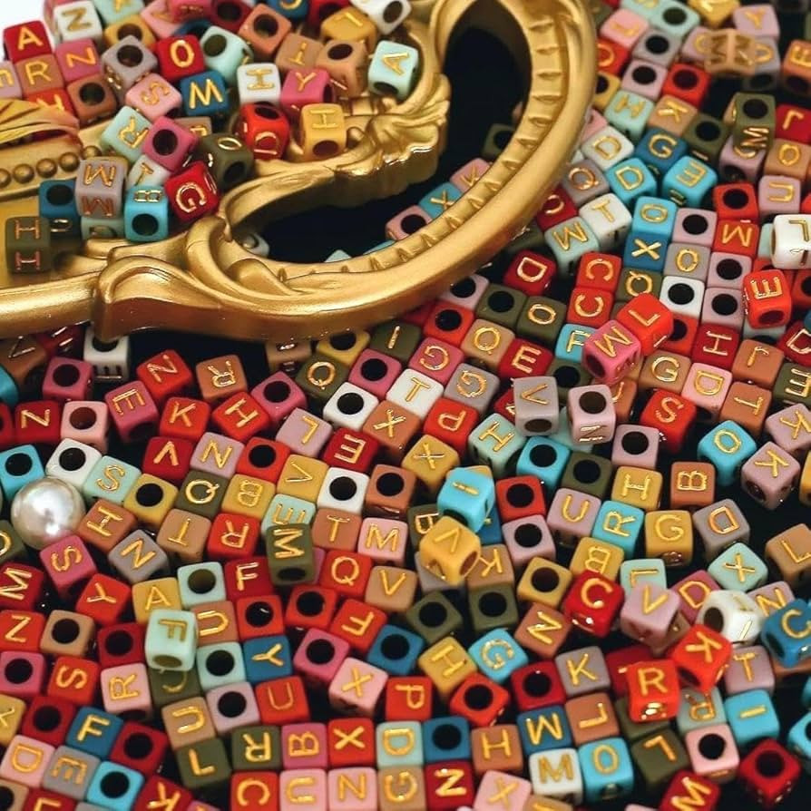 1000pcs Square Alphabet Beads Acrylic 6 * 6mm Letters Beads Colorful (A-Z) Cube Bead Gold Letter ... | Amazon (US)