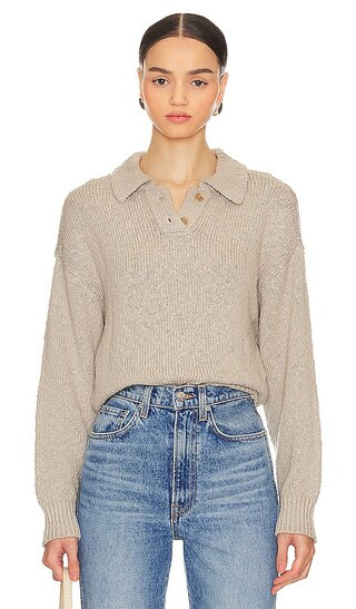 Zinia Collared Sweater in Taupe | Revolve Clothing (Global)