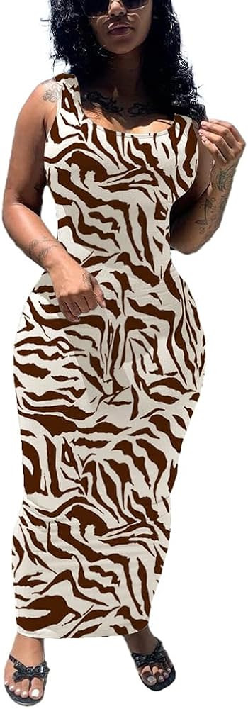 PINSV Women's Sexy Bodycon Tank Dress Basic Sleeveless Long Maxi Dresses Party Club Beach Sundres... | Amazon (US)