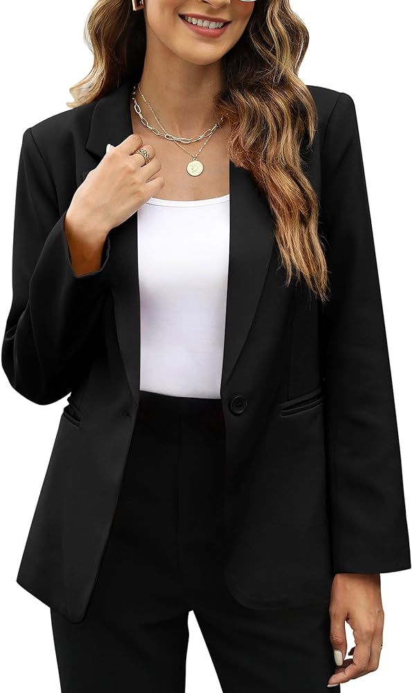 Sucolan Womens Casual Blazer Notched Lapel Work Office Blazer Jackets Slim Fit Open Front Suit Ja... | Amazon (US)