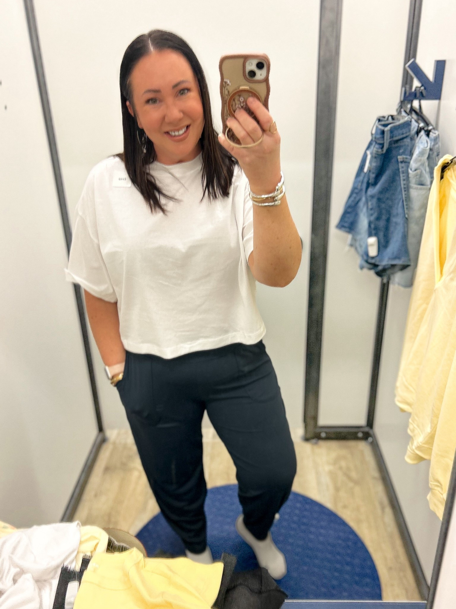 Old Navy athletic fit. XL cropped tee. Large Powersoft joggers.  So comfy! 

#LTKMidsize #LTKSaleAlert #LTKPlusSize