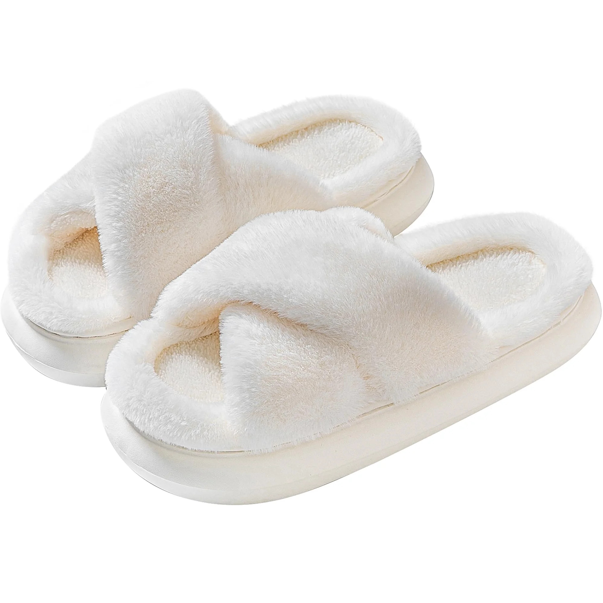 Slippers for Women Indoor, Women's Fuzzy Slippers, Cross Band Slippers Indoor Outdoor Soft Open T... | Walmart (US)