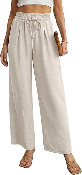 Qixing Womens Wide Leg Casual Loose with Pockets Lightweight High Waist Adjustable Pants | Amazon (CA)