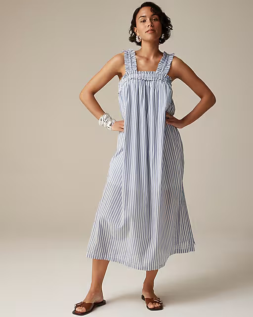 Cotton voile ruffle-trim shift dress in stripe | J. Crew US