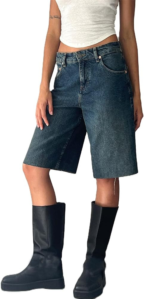 Women Y2k Denim Carpenter Shorts Wide Leg Low Waist Cargo Jean Shorts with Pocket Summer Blokette... | Amazon (US)