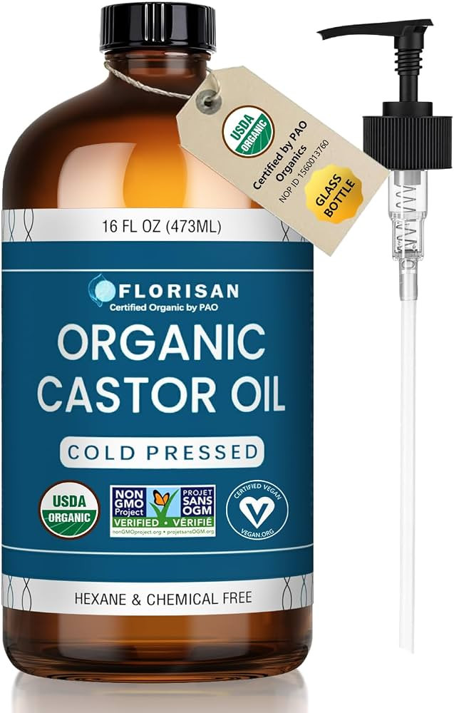 Florisan USDA Certified Organic Castor Oil 16oz Glass Bottle, Cold Pressed, Hexane-Free, Non-GMO,... | Amazon (US)
