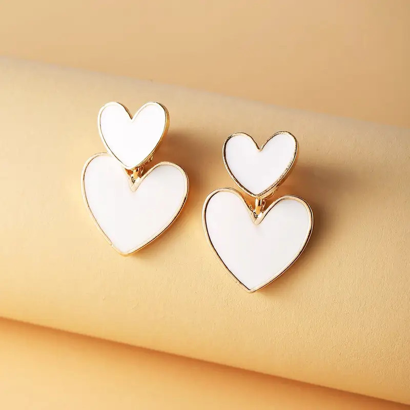 Double Heart Shape Drop Earrings Minimalist Zinc Alloy Ear - Temu | Temu Affiliate Program