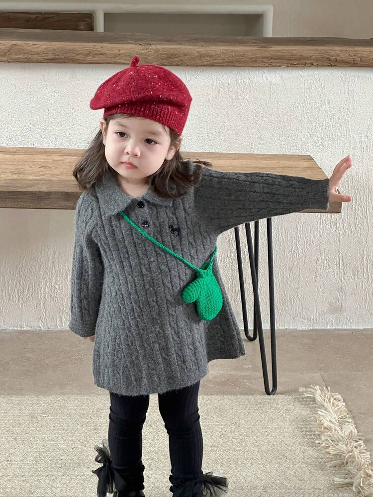 DAZY Toddler Girls' Collared Long Sleeve Sweater Dress, Autumn/Winter | SHEIN