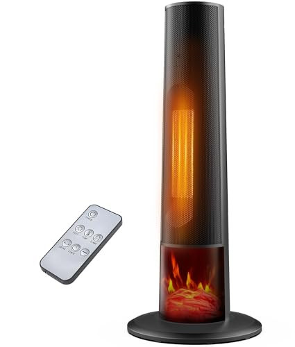 Rellytech Tower space heater with fireplace - Electric Space Heater Large Room with 3D Flame, Portable Tower Space Heaters for Office, Bedroom, 2 Modes, Thermostat, Tip-over Protection, Oscillation | Amazon (US)