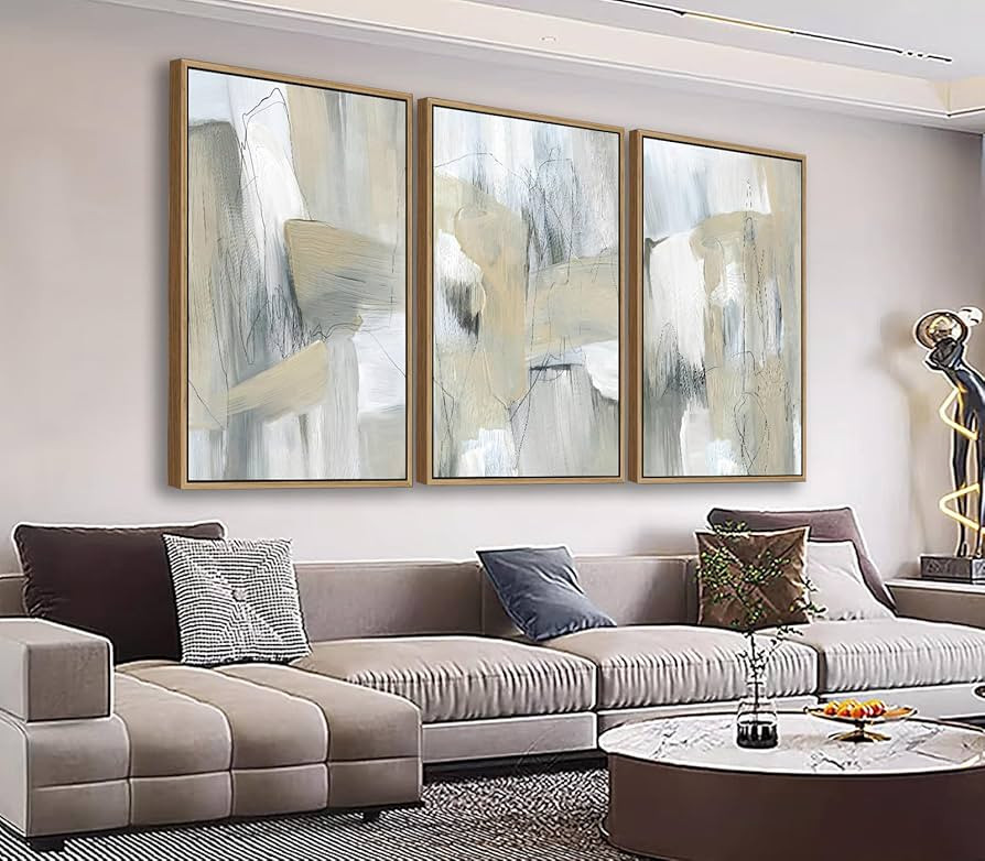Large Framed Wall Art Set of 3 Minimalism Abstract Wall Pictures Ready to Hang Canvas Art for Liv... | Amazon (US)