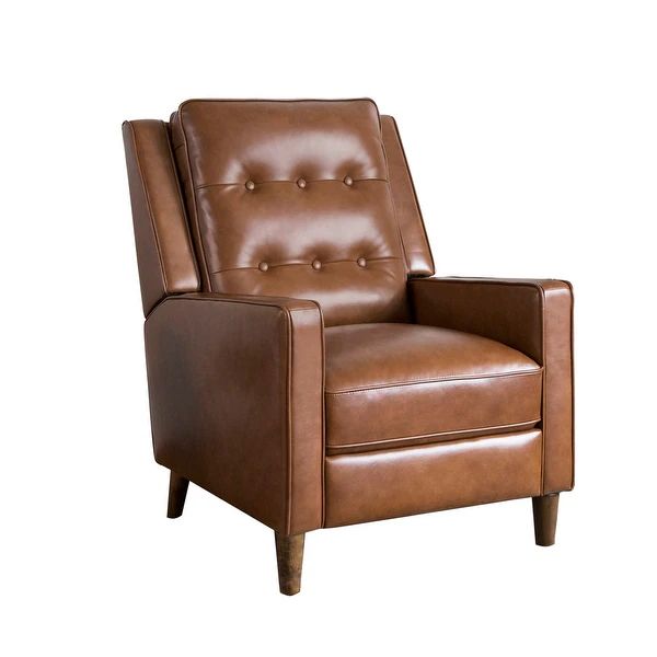 Abbyson Holloway Mid Century Top Grain Leather Pushback Recliner - Camel | Bed Bath & Beyond