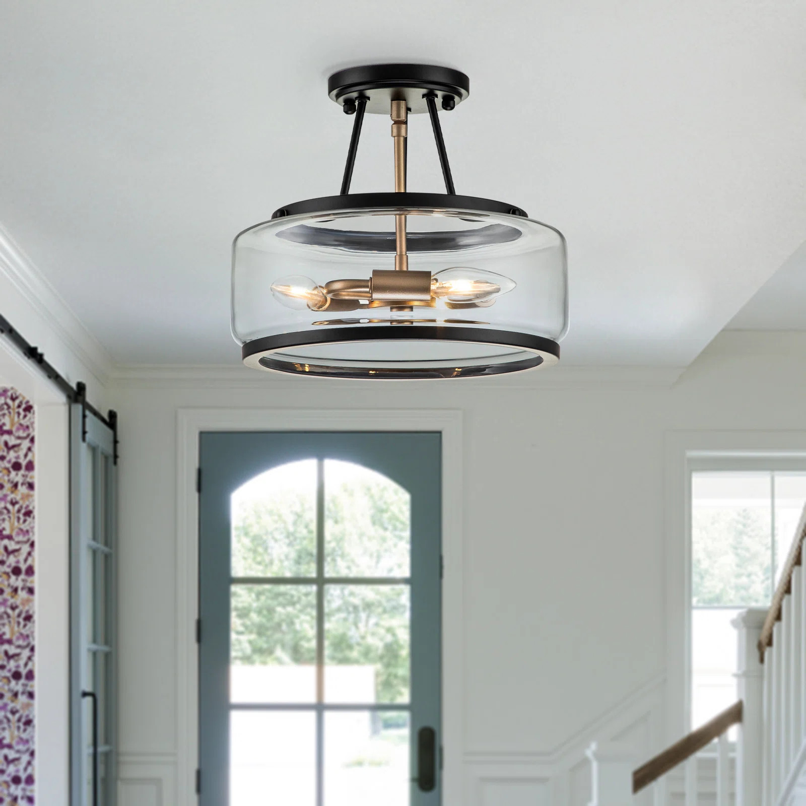 Longshore Tides 3 - Light Glass Drum Semi Flush Mount Light & Reviews | Wayfair | Wayfair North America