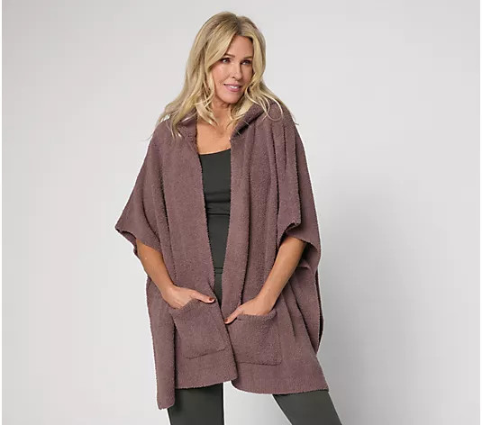 Barefoot Dreams CozyChic Hooded Poncho with Patch Pocket - QVC.com | QVC
