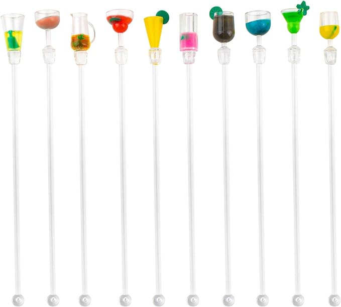 AUEAR, 10 Pack Swizzle Sticks Acrylic Colorful Cocktail Drink Stirrer Clear Shafts for Bars Cafes... | Amazon (US)