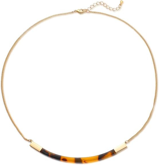 Tortoise Shell Collar Necklace, Tortoise Resin Curved Bar Pendant Thin Chain Necklace 17" for Wom... | Amazon (US)