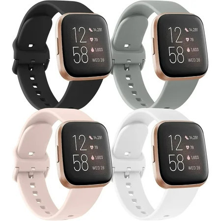 4 Pack Bands Compatible with Fitbit Versa 2 / Fitbit Versa/Versa Lite/Versa SE for Women Men Soft Silicone Replacement Wristband for Fitbit Versa 2 Bands (Black/Pink Sand/Grey/White) | Walmart (US)