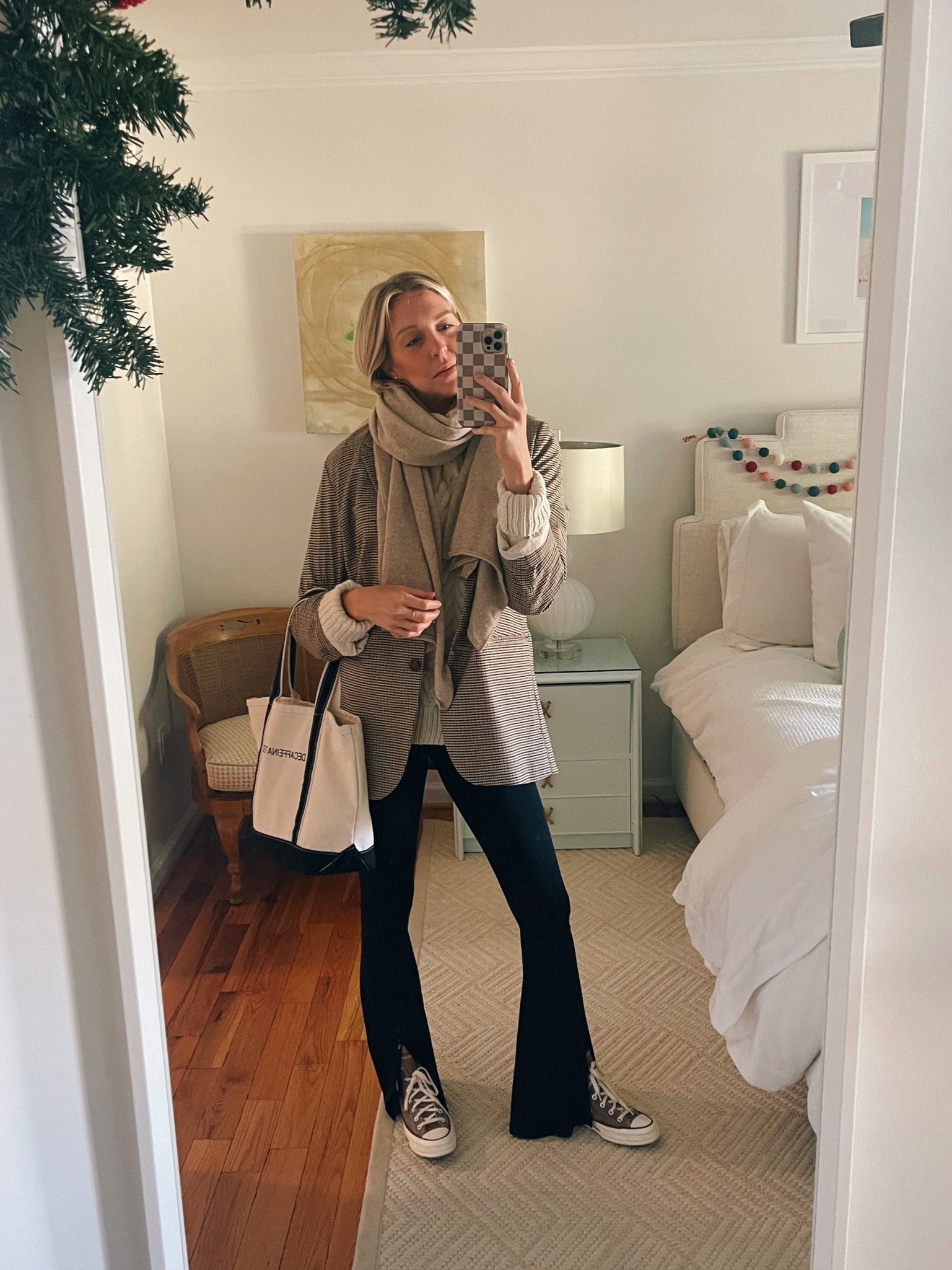 Leggings on bottom and layers on the top!