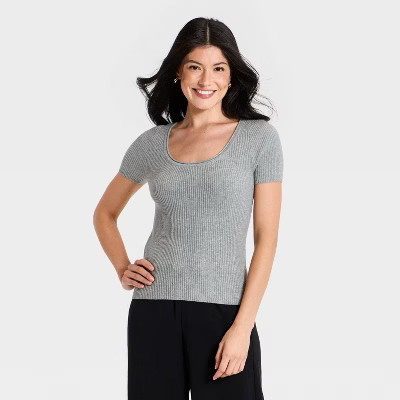 Women's Short Sleeve Sweater T-Shirt - A New Day™ Brown L | Target