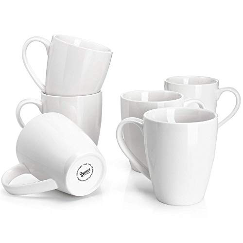 Sweese Porcelain Coffee Mugs - 16 Ounce - Set of 6, Cups for Latte, Hot Tea, Cappuccino, Mocha, Cocoa, White | Amazon (US)