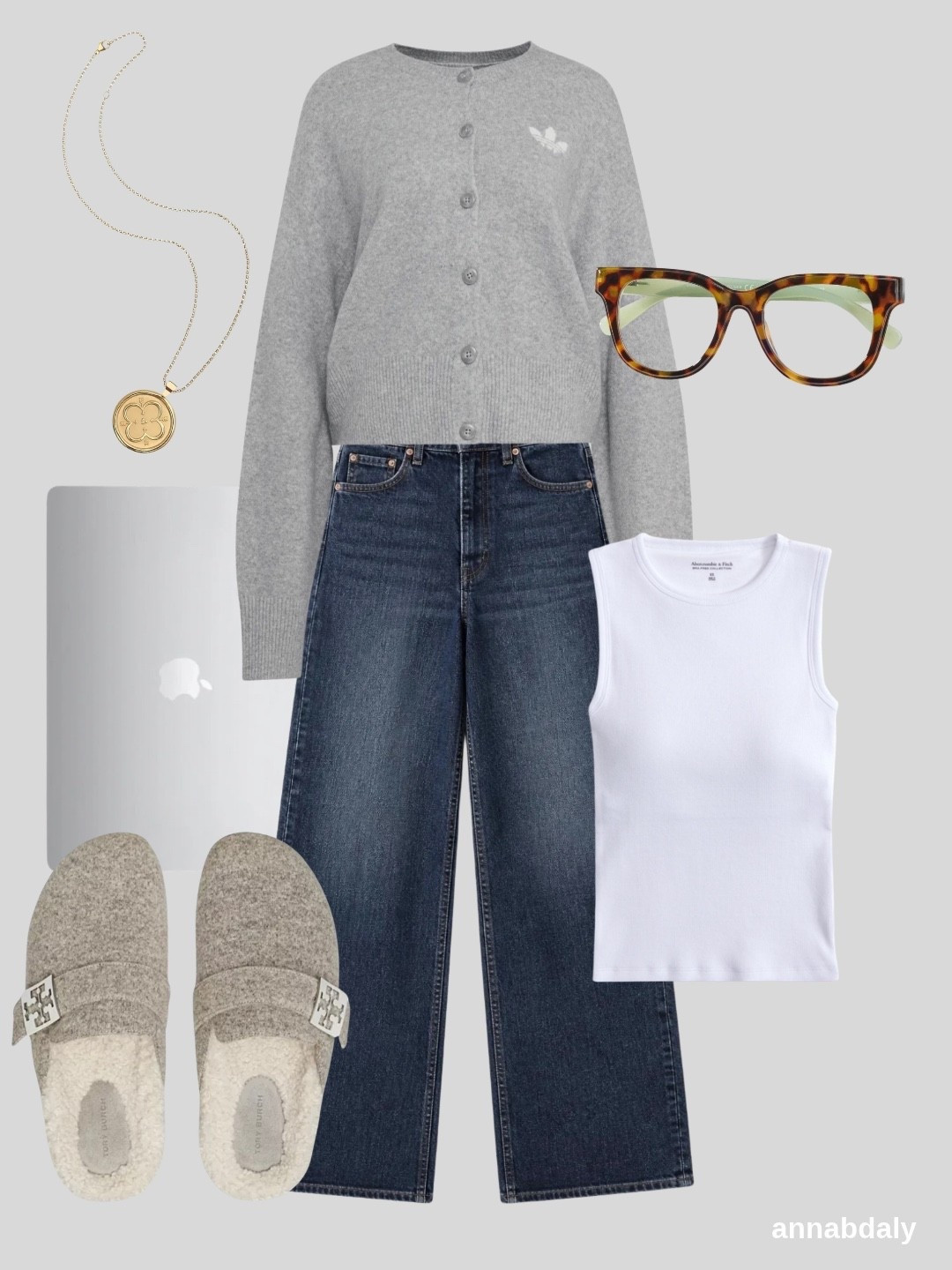 Love these rag & bone Miramar jeans + found the cutest adidas cardigan 🤍 I’d pair them with a classic white tank—my favorites are the bra-free ones from Abercrombie! Add cozy slides, and this is such a cute work-from-home look that still feels comfortable and put together 🥰