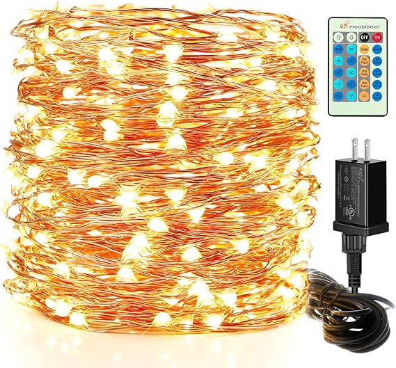 Moobibear LED String Lights, 99ft 300 LEDs Fairy Lights Plug in, Dimmable Outdoor Tree Lights, UL... | Amazon (US)