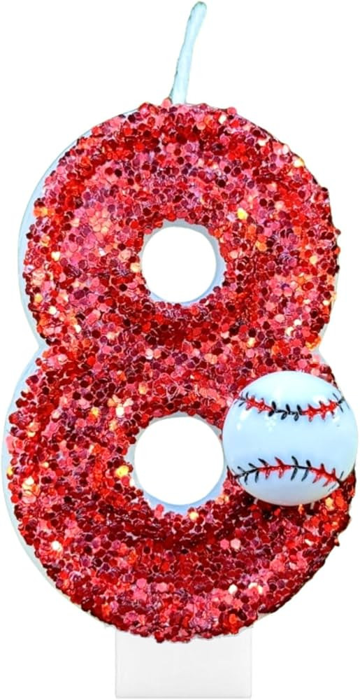 Baseball Birthday Number Candles for Cake Red Number 8 Candle Baseball Cake Topper for Party Anni... | Amazon (US)