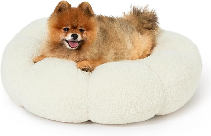 Lesure Calming Small Dog Bed - Flower Donut Round Fluffy Puppy Bed in Plush Teddy Sherpa, Non-Sli... | Amazon (US)