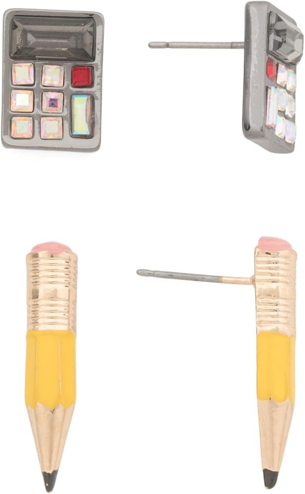 Betsey Johnson Calculator and Pencil Stud Earrings, 2 Pairs of Earrings, Mix & Match Earrings | Amazon (US)