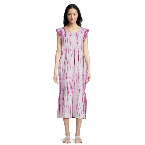 Time and Tru Women's Ruffle Knit Midi Dress, Sizes XS-XXXL | Walmart (US)