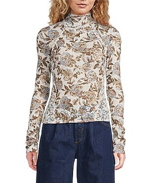 Free People Lyric Floral Print Sheer Lace Long Sleeve Turtleneck Top - M | Dillard's