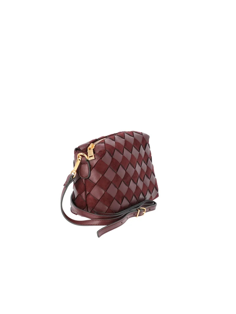 Time and Tru Women's Woven Faux Leather and Suede Mini Crossbody Bag, Burgundy | Walmart (US)