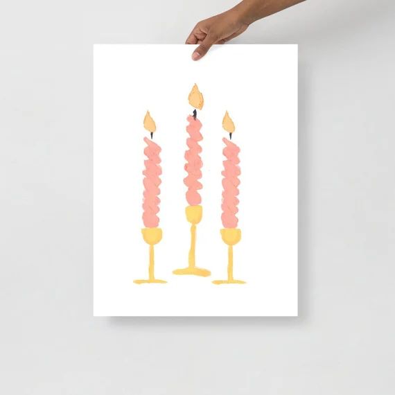 Pink Holiday Candles Watercolor Art Print | Etsy (US)