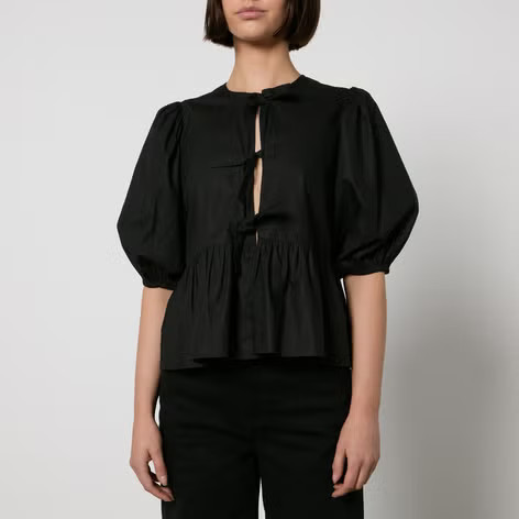 Ganni Cotton-Poplin Peplum Blouse | Coggles | Coggles (Global)