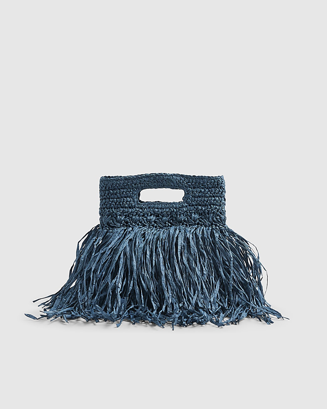Blue Raffia Fringed Clutch Bag | River Island UK & IE