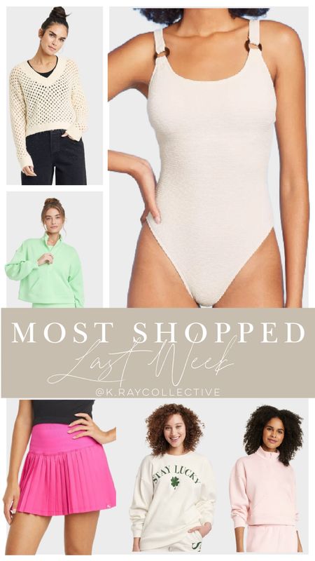 Here’s our best selling spring styles from our links and on LTK last week!  The fabulous Hunza G swimsuit dupe, my favorite workout pull over for spring, the mini pleated tennis skirt that’s only $25, and so much more.

#BestSellers #Swim #SpringOutfits #Activewear #TennisOutfit

#LTKstyletip #LTKSeasonal #LTKfindsunder50