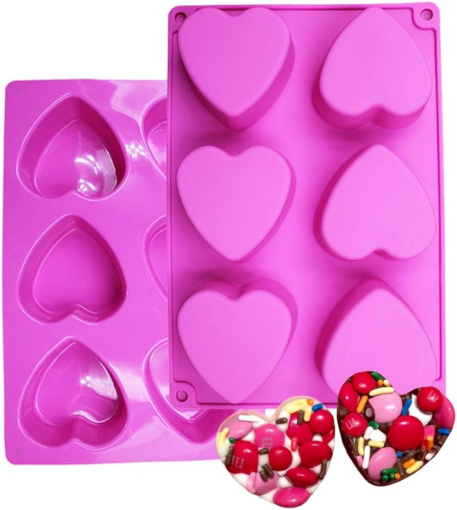 BAKER DEPOT 6 Holes Heart Shaped Silicone Mold For Chocolate Cake Jelly Pudding Handmade Soap Mou... | Amazon (US)