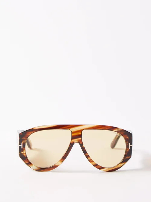 Tom Ford Eyewear - Bronson Acetate Aviator Sunglasses - Womens - Brown Multi | Matches (UK)
